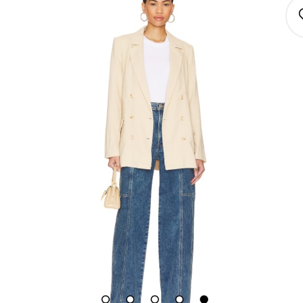 Free People Olivia Blazer in Sand linen blend oversized double breasted